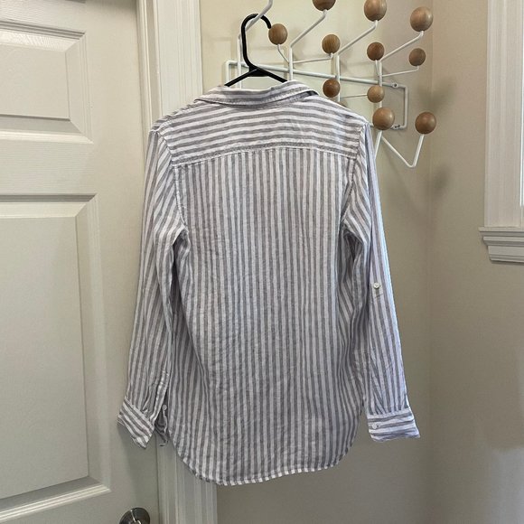 Aritzia Gray and White Striped Linen Button Down Shirt - Picture 10 of 11